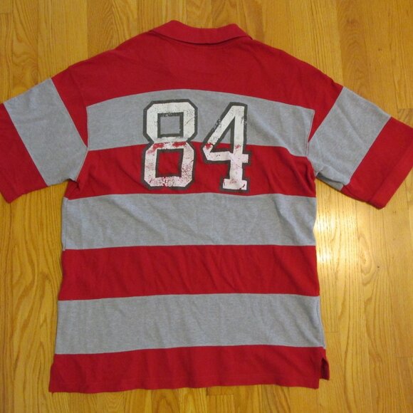 MECCA USA MEN'S SIZE XL POLO SHIRT RED & GRAY STRIPE SHORT SLEEVE - Picture 4 of 7